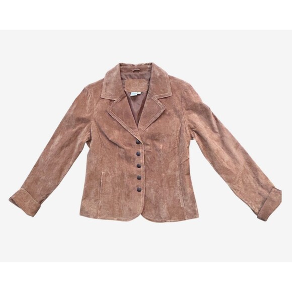 Women’s Live A Little LAL Brown Genuine Suede 100% Leather Snap Up Jacket Medium - Picture 3 of 16